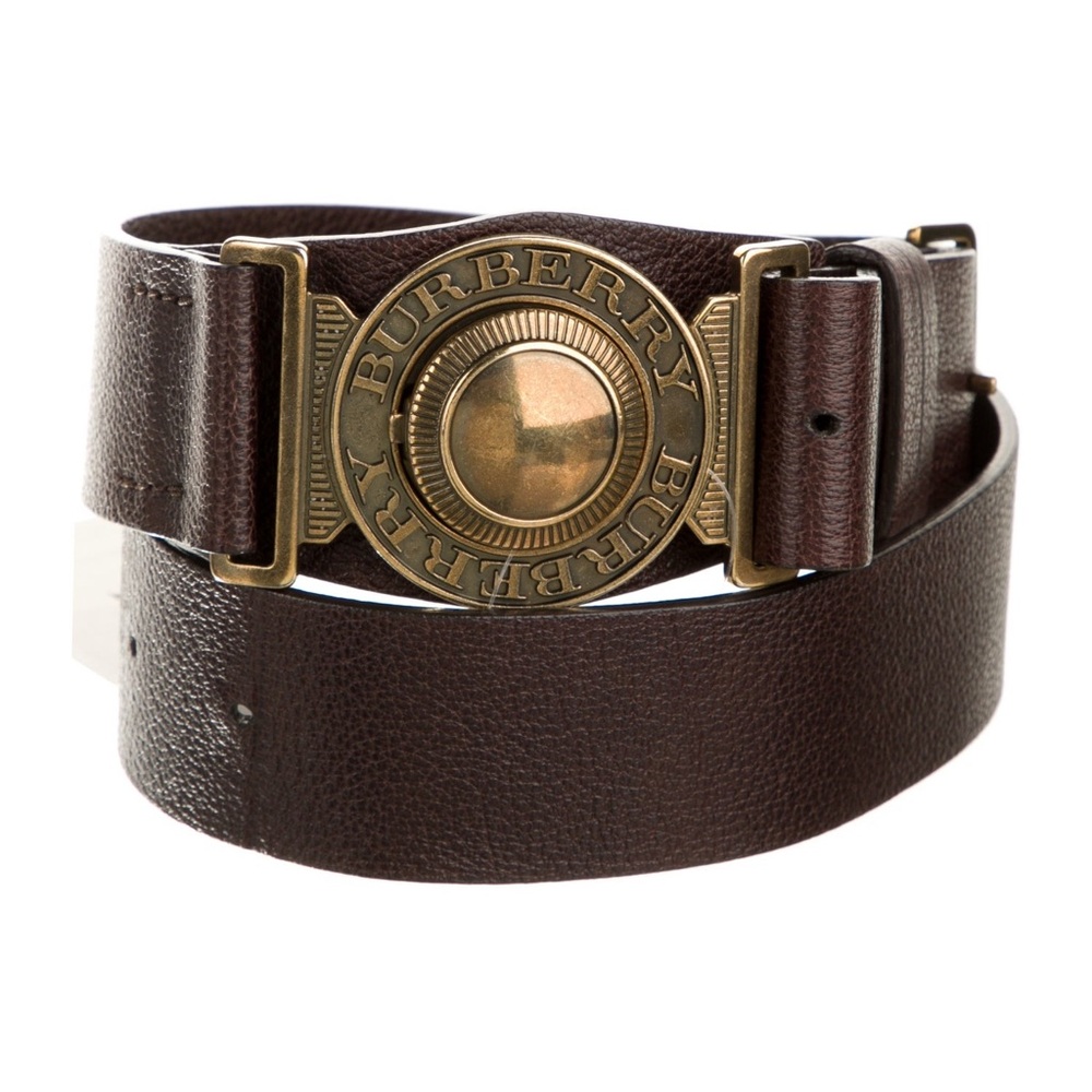 30/75 BURBERRY light Brown Leather Icon LOGO MILITARY CLASP adjustable BELT